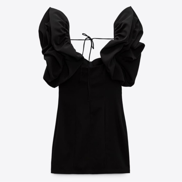 🆕ZARA BLACK VOLUMINOUS MINI DRESS WITH PUFF SHOULDERS & SWEETHEART NECKLINE NWT - Picture 8 of 14